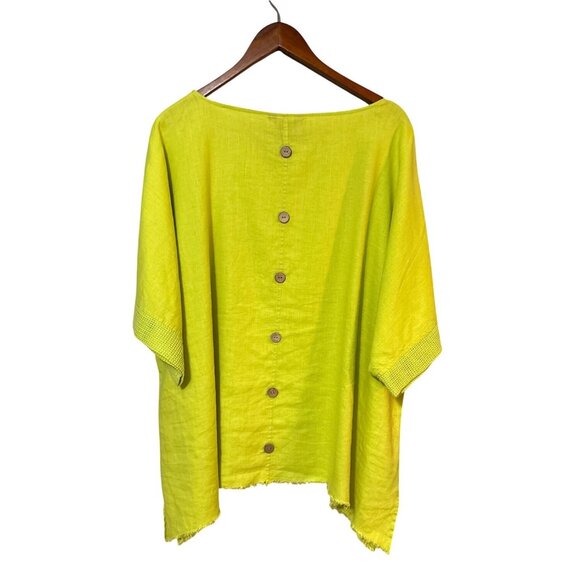 Ali Miles Womens Button Back Lime Poncho Top 2X Loose Fit 100% Cotton - Picture 3 of 8